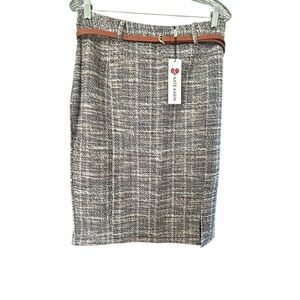 Women's Tweed Skirt with Belt - Gray Size XL